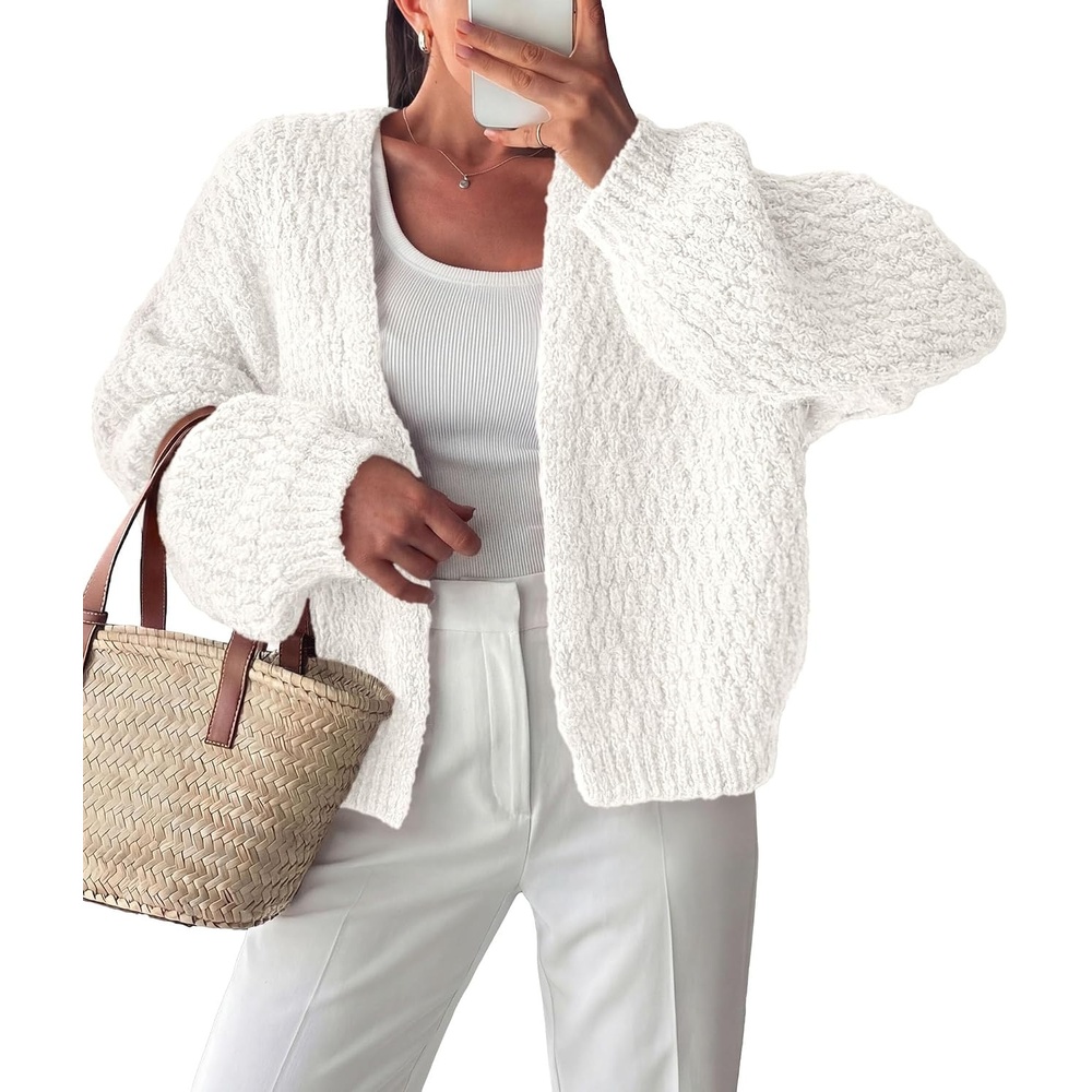 image:imagePRETTYGARDEN Womens Fall Cardigan Open Front Chunky SweatersWhite