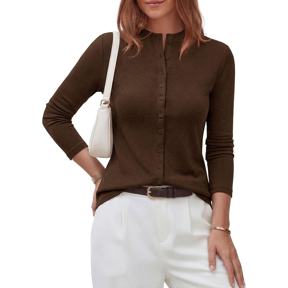 image:imagePRETTYGARDEN Womens Fall Lightweight Knit Cardigan SweaterBrown