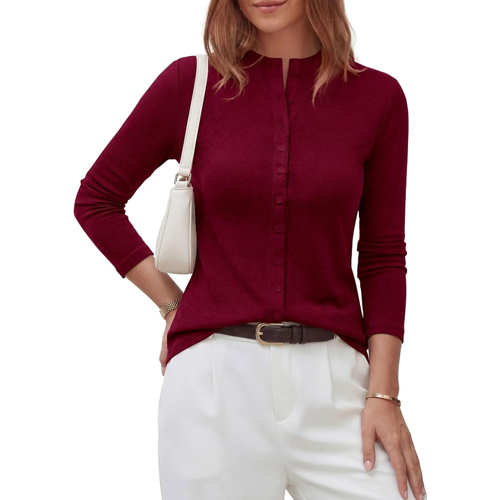 image:imagePRETTYGARDEN Womens Fall Lightweight Knit Cardigan SweaterWin Red