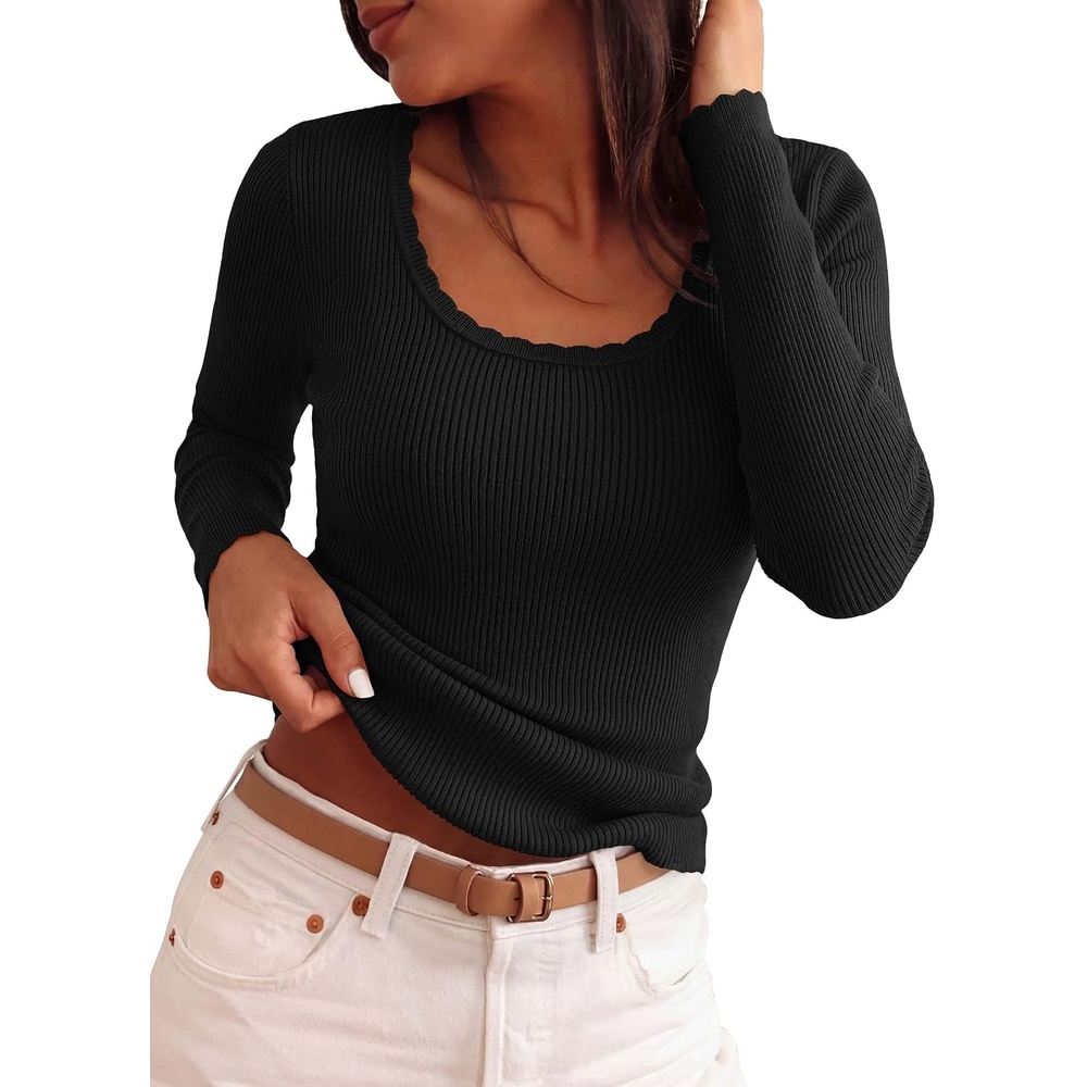 image:imagePRETTYGARDEN Womens Fall Lightweight Ribbed Knit SweatersBlack