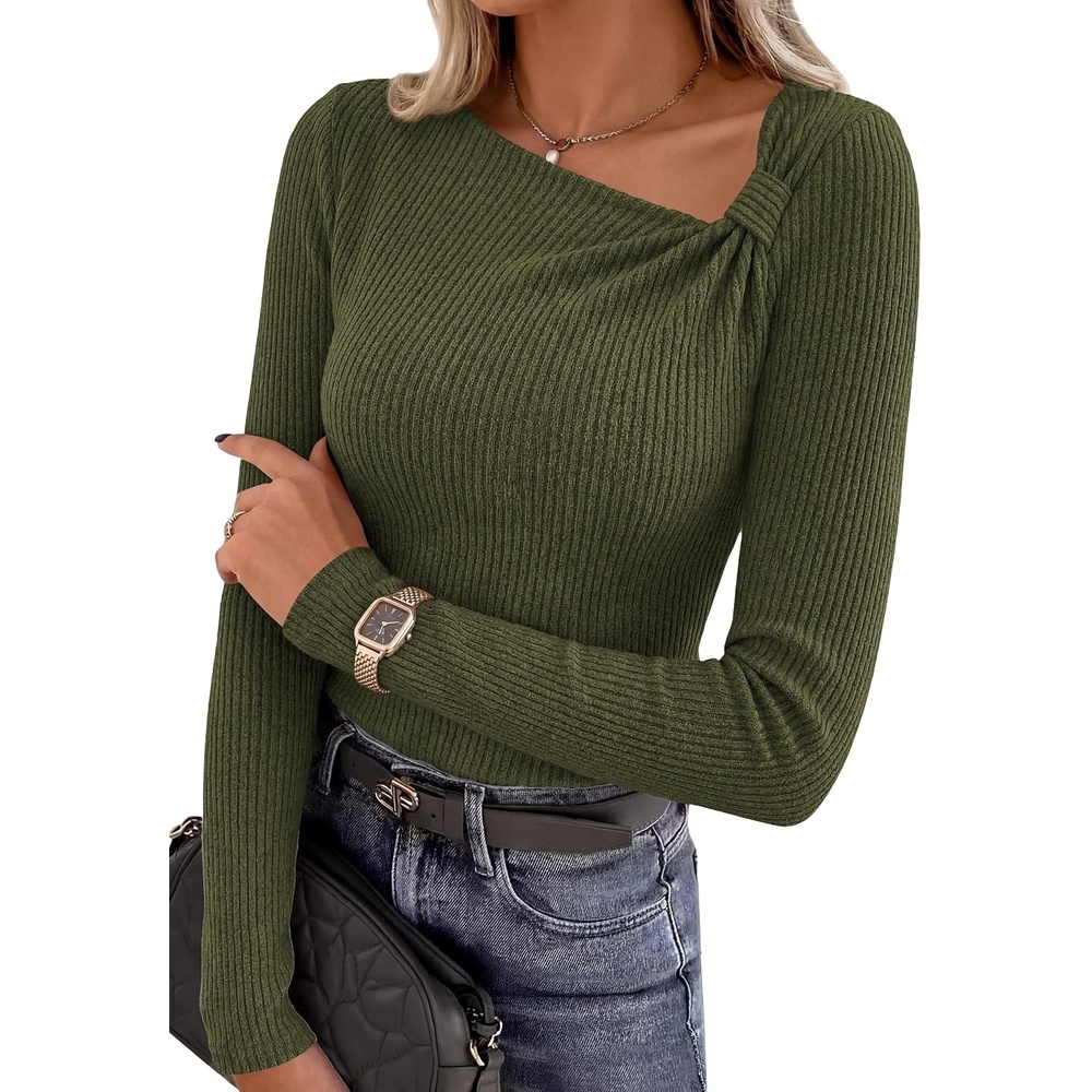 image:imagePRETTYGARDEN Womens Fall Long Sleeve Shirts Asymmetrical TopsArmy Green