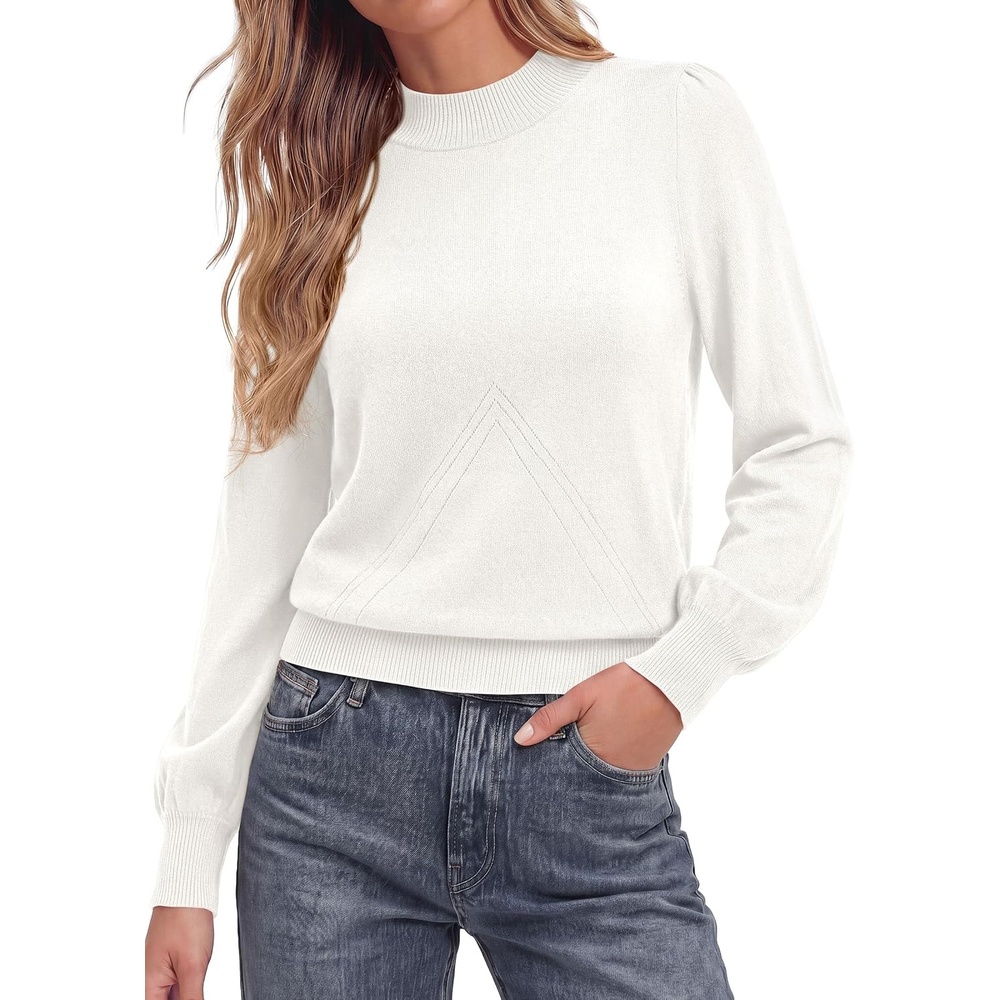 image:imagePRETTYGARDEN Womens Fall Mock Neck Long Sleeve SweaterWhite