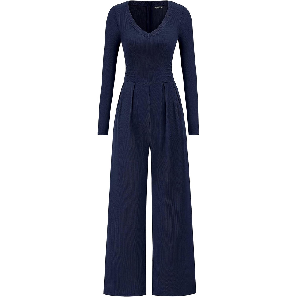 image:imagePRETTYGARDEN Womens Fall One Piece Long Sleeve JumpsuitNavy Blue