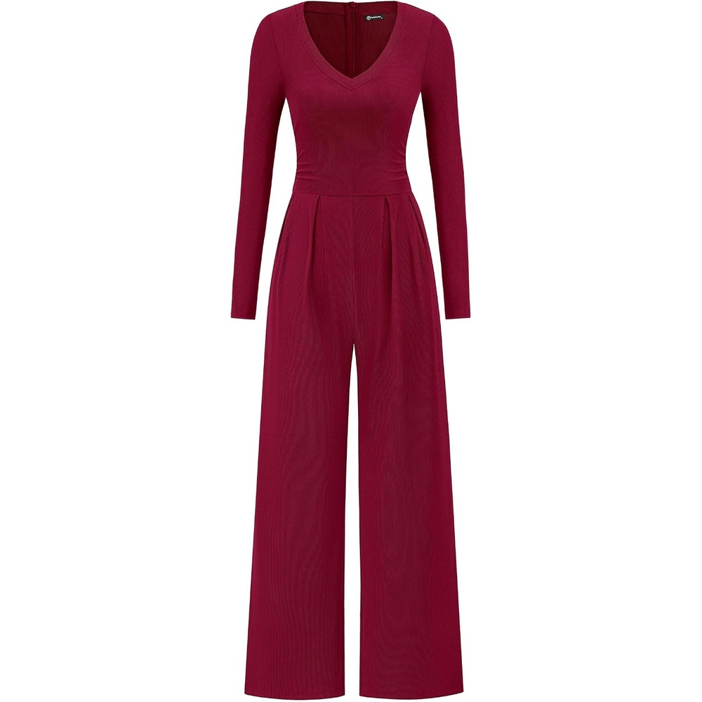 image:imagePRETTYGARDEN Womens Fall One Piece Long Sleeve JumpsuitWine Red
