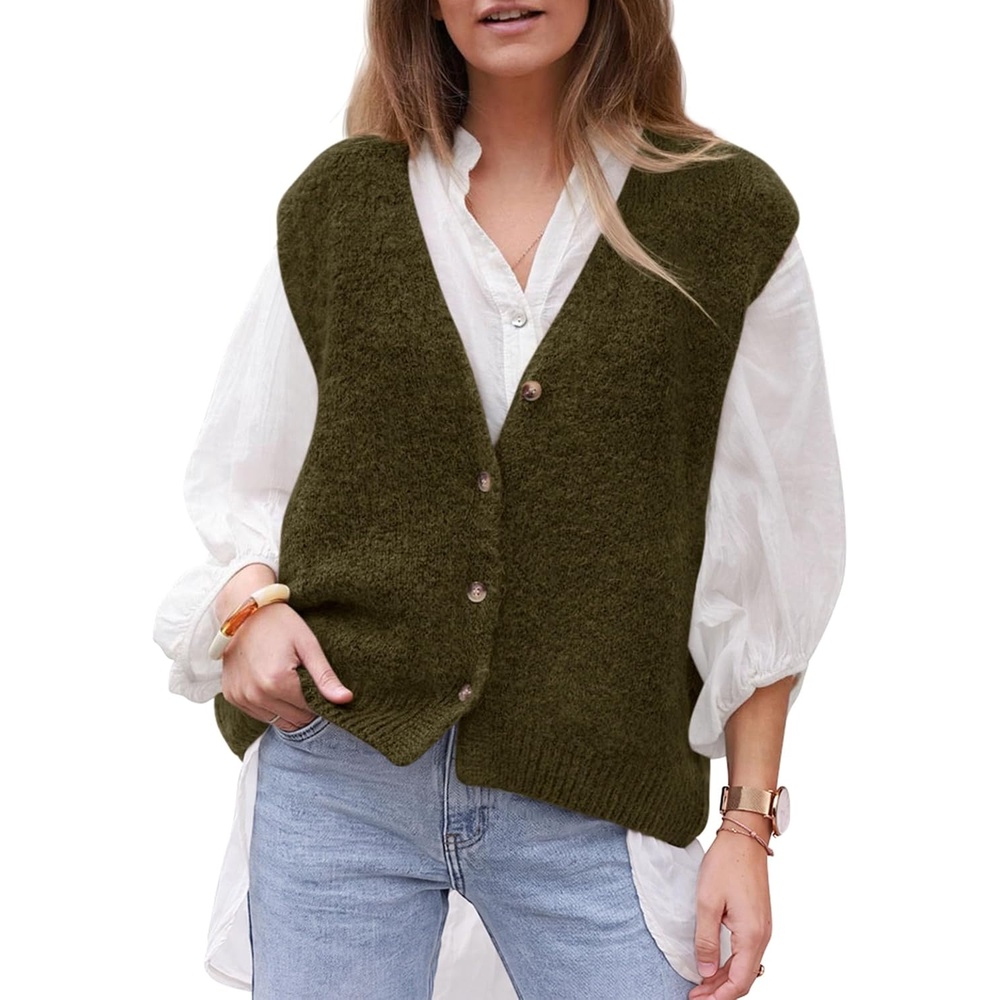 image:imagePRETTYGARDEN Womens Fall Sleeveless Button Down Sweater VestArmy Green