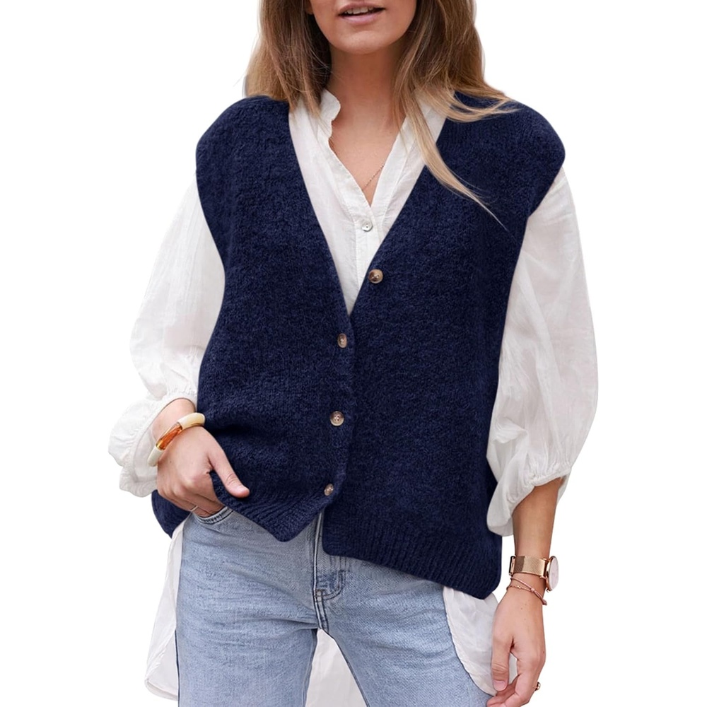 image:imagePRETTYGARDEN Womens Fall Sleeveless Button Down Sweater VestNavy
