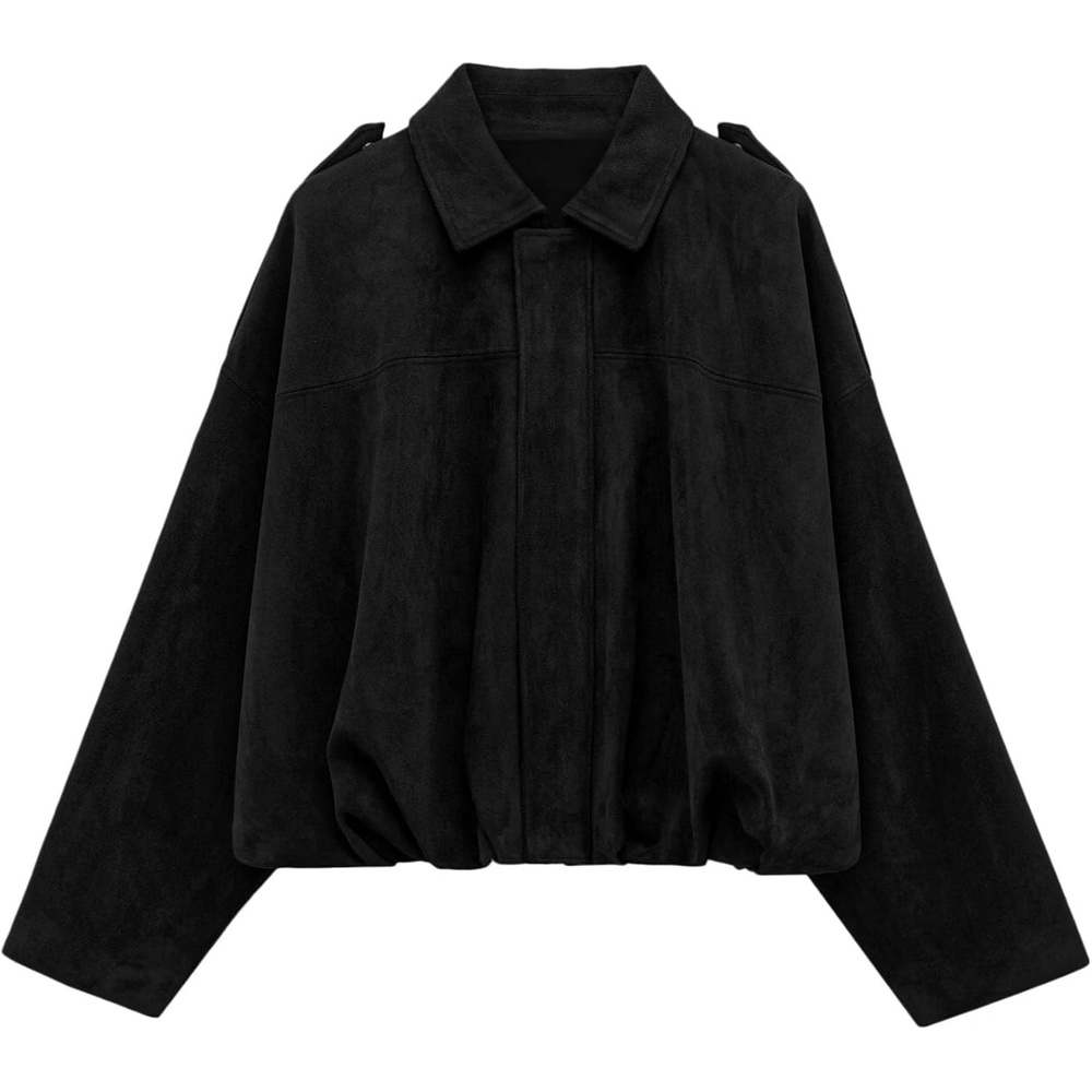 image:imagePRETTYGARDEN Womens Faux Suede Cropped Bomber JacketBlack