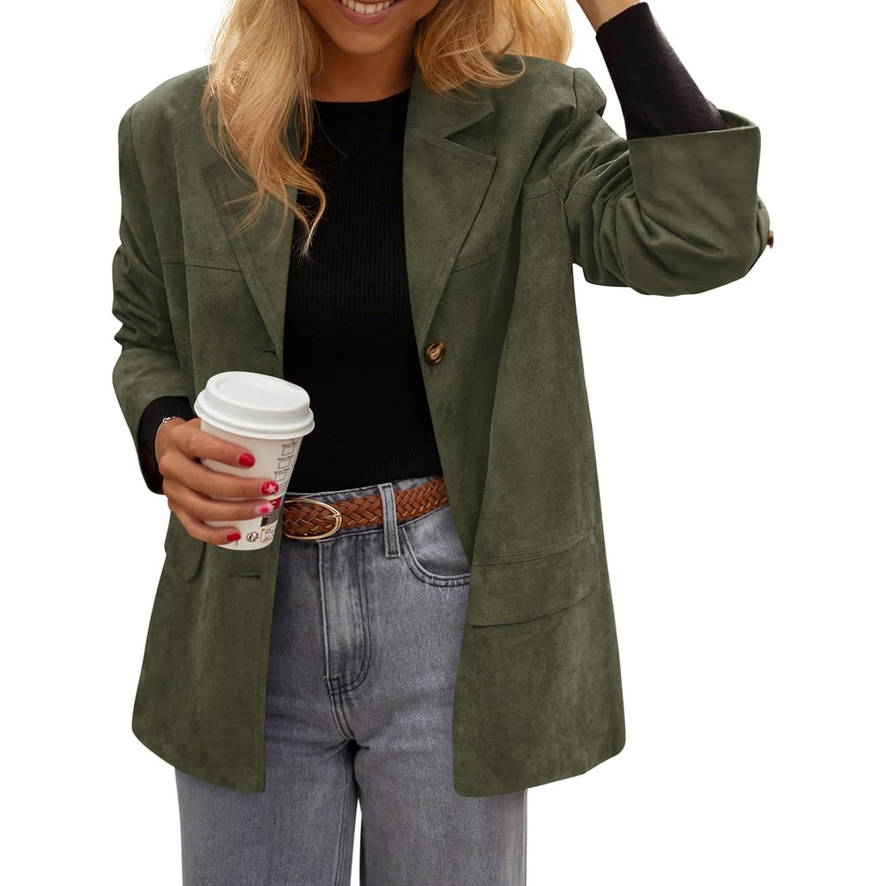 image:imagePRETTYGARDEN Womens Faux Suede Western Blazer JacketArmy Green