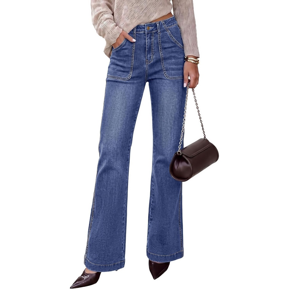 image:imagePRETTYGARDEN Womens High Waisted Wide Leg Jeans Demin PantsAshleigh Blue