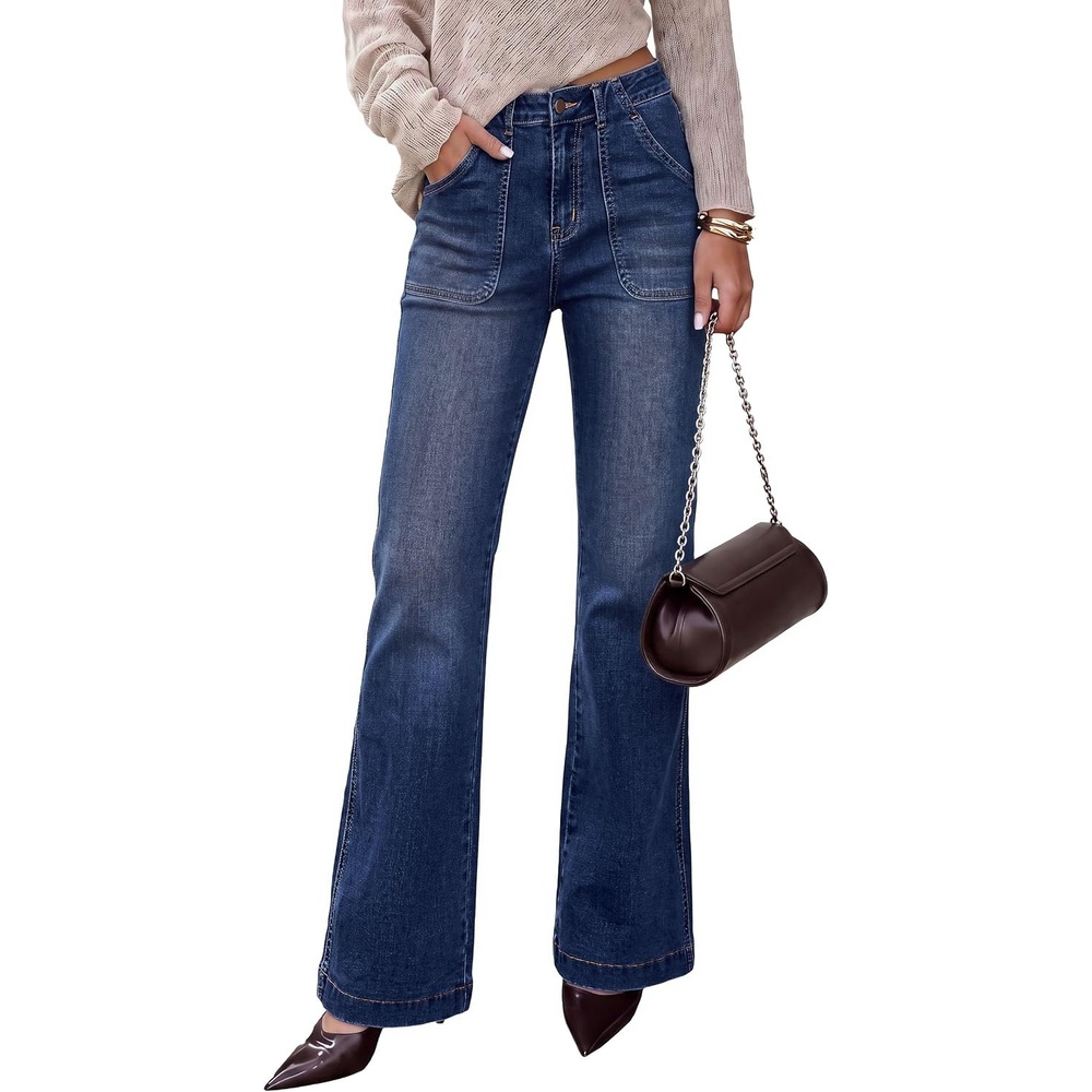 image:imagePRETTYGARDEN Womens High Waisted Wide Leg Jeans Demin PantsDark Blue