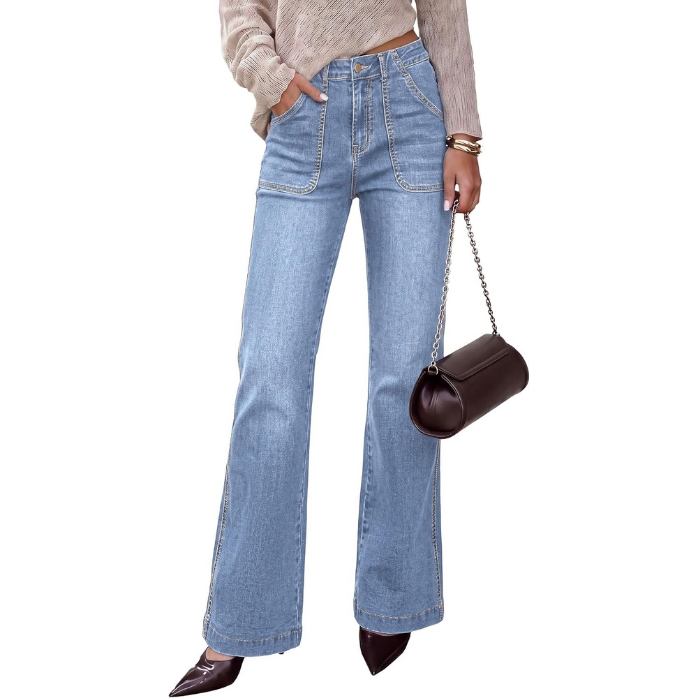 image:imagePRETTYGARDEN Womens High Waisted Wide Leg Jeans Demin PantsLight Blue