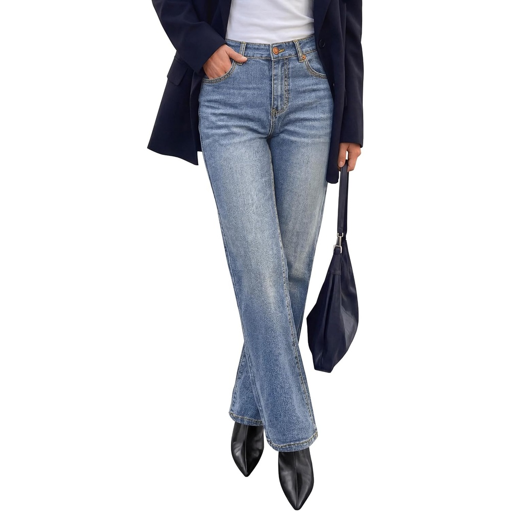 image:imagePRETTYGARDEN Womens Jeans Straight Leg Stretchy High WaistAshleigh Blue