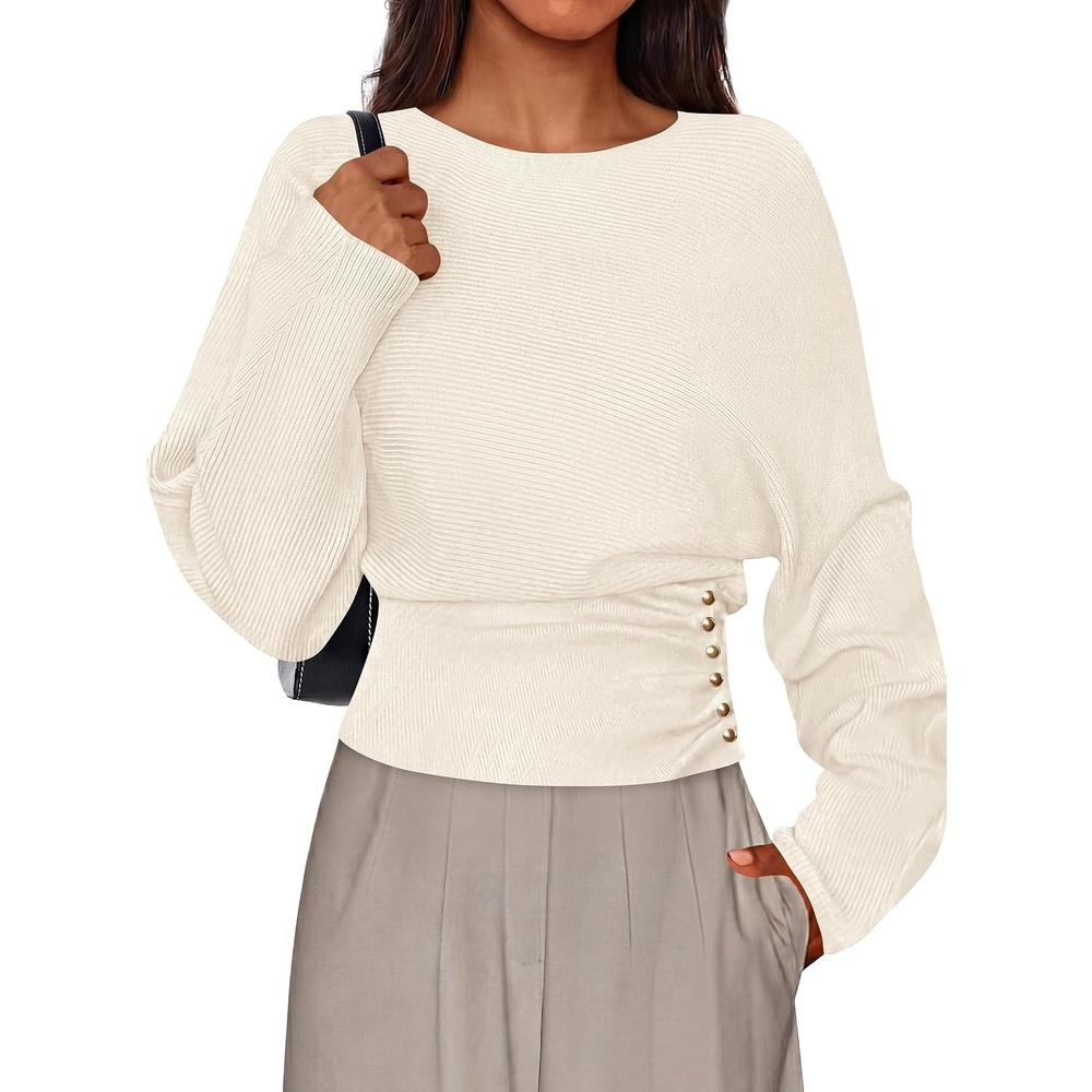 image:imagePRETTYGARDEN Womens Long Batwing Sleeve Cinched Waist SweatersBeige