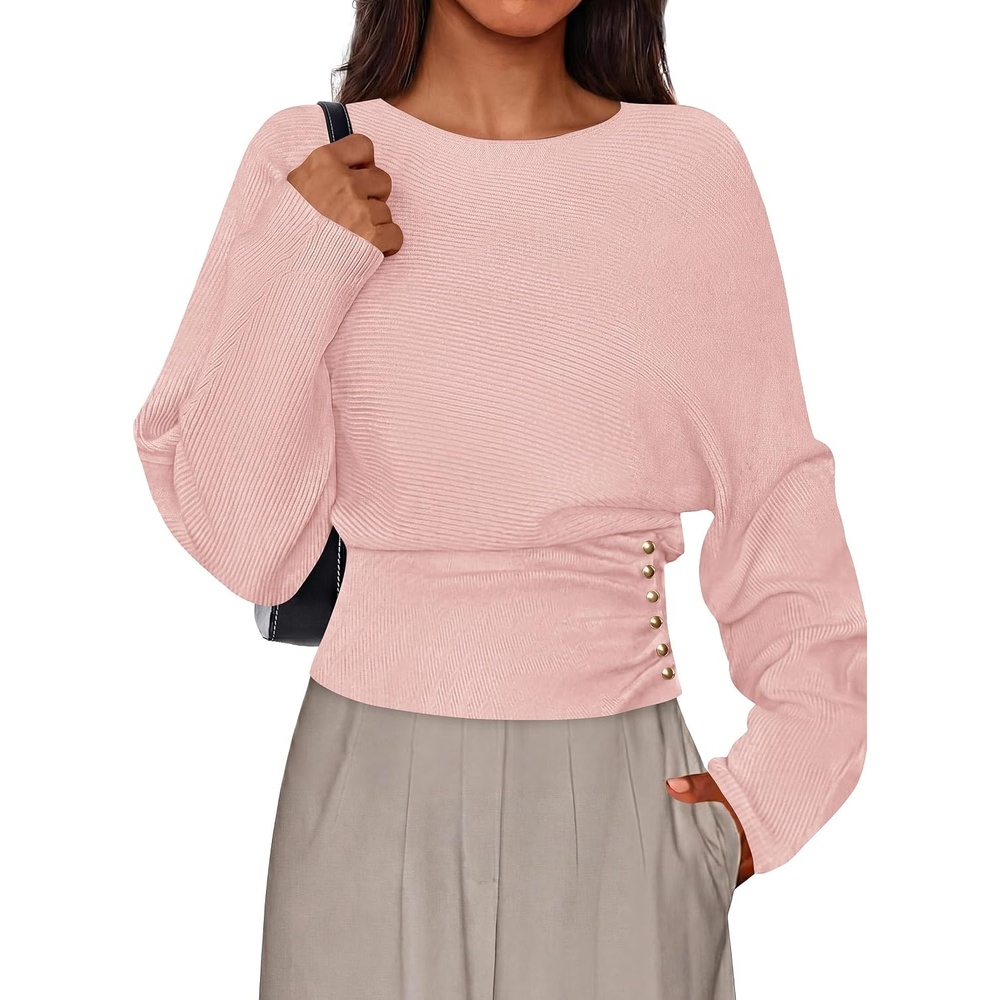 image:imagePRETTYGARDEN Womens Long Batwing Sleeve Cinched Waist SweatersPink
