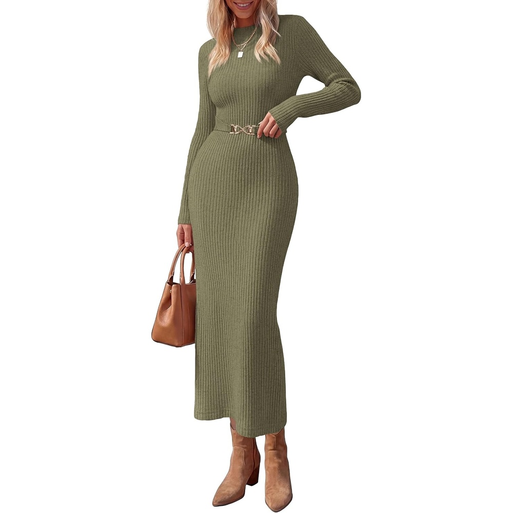 image:imagePRETTYGARDEN Womens Long Sleeve Bodycon Maxi Sweater DressArmy Green