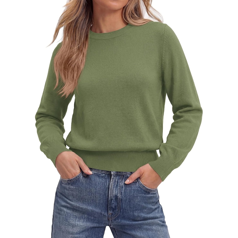image:imagePRETTYGARDEN Womens Long Sleeve Crew Neck Cropped SweatersGreen