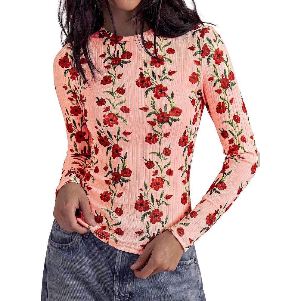 image:imagePRETTYGARDEN Womens Long Sleeve Shirts Floral Y2K TopsPink