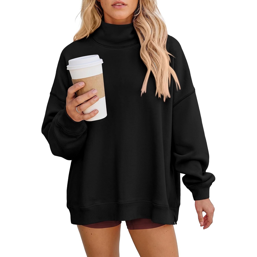image:imagePRETTYGARDEN Womens Mock Neck Sweatshirt Oversized PulloverBlack