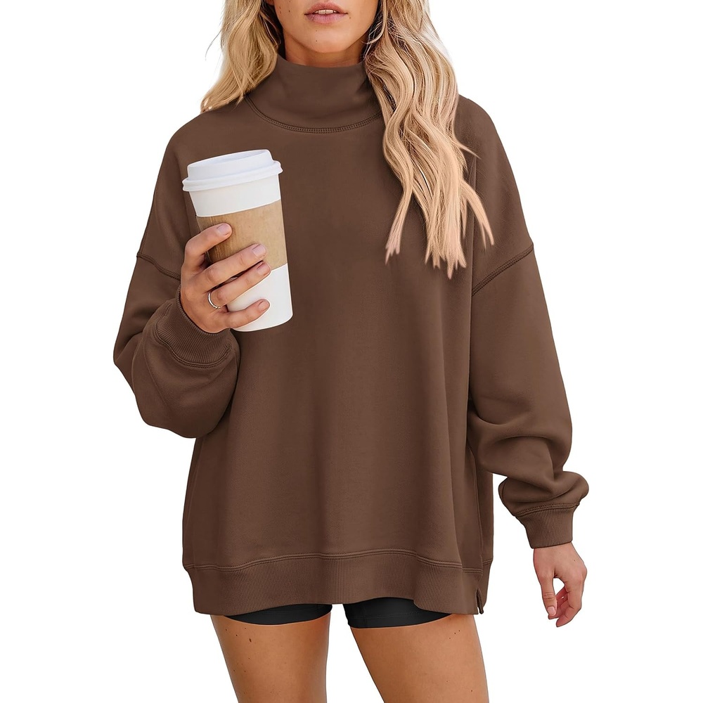 image:imagePRETTYGARDEN Womens Mock Neck Sweatshirt Oversized PulloverBrown