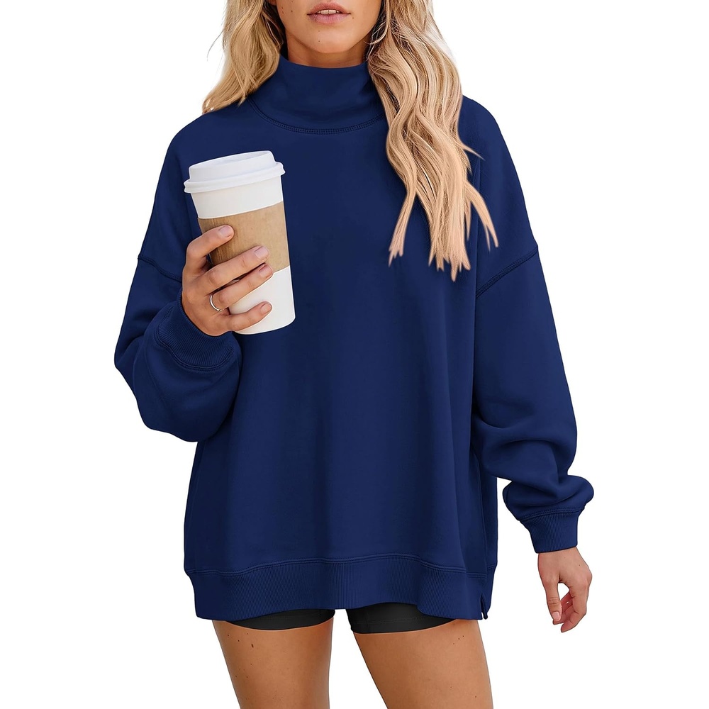 image:imagePRETTYGARDEN Womens Mock Neck Sweatshirt Oversized PulloverDark Blue