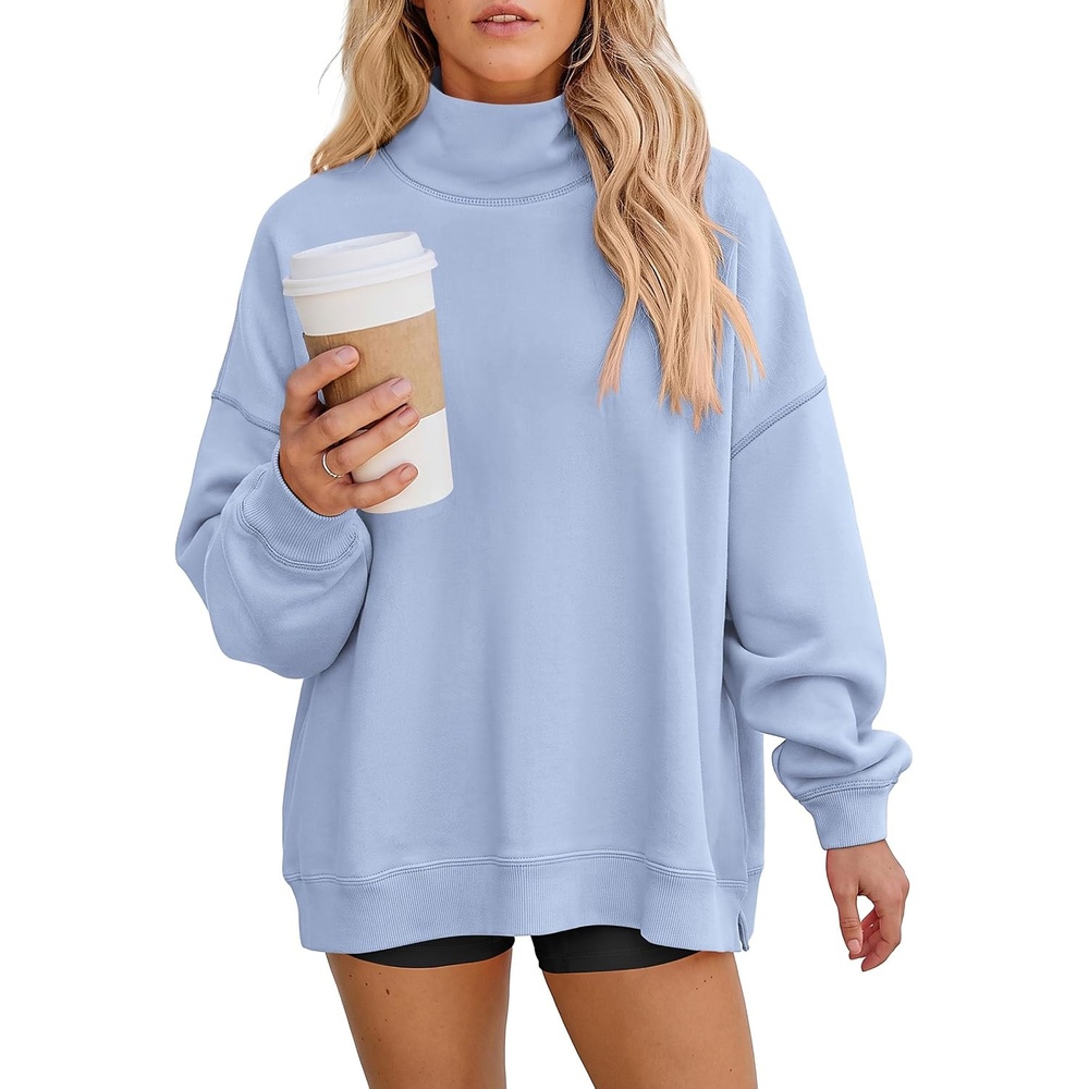 image:imagePRETTYGARDEN Womens Mock Neck Sweatshirt Oversized PulloverLight Blue