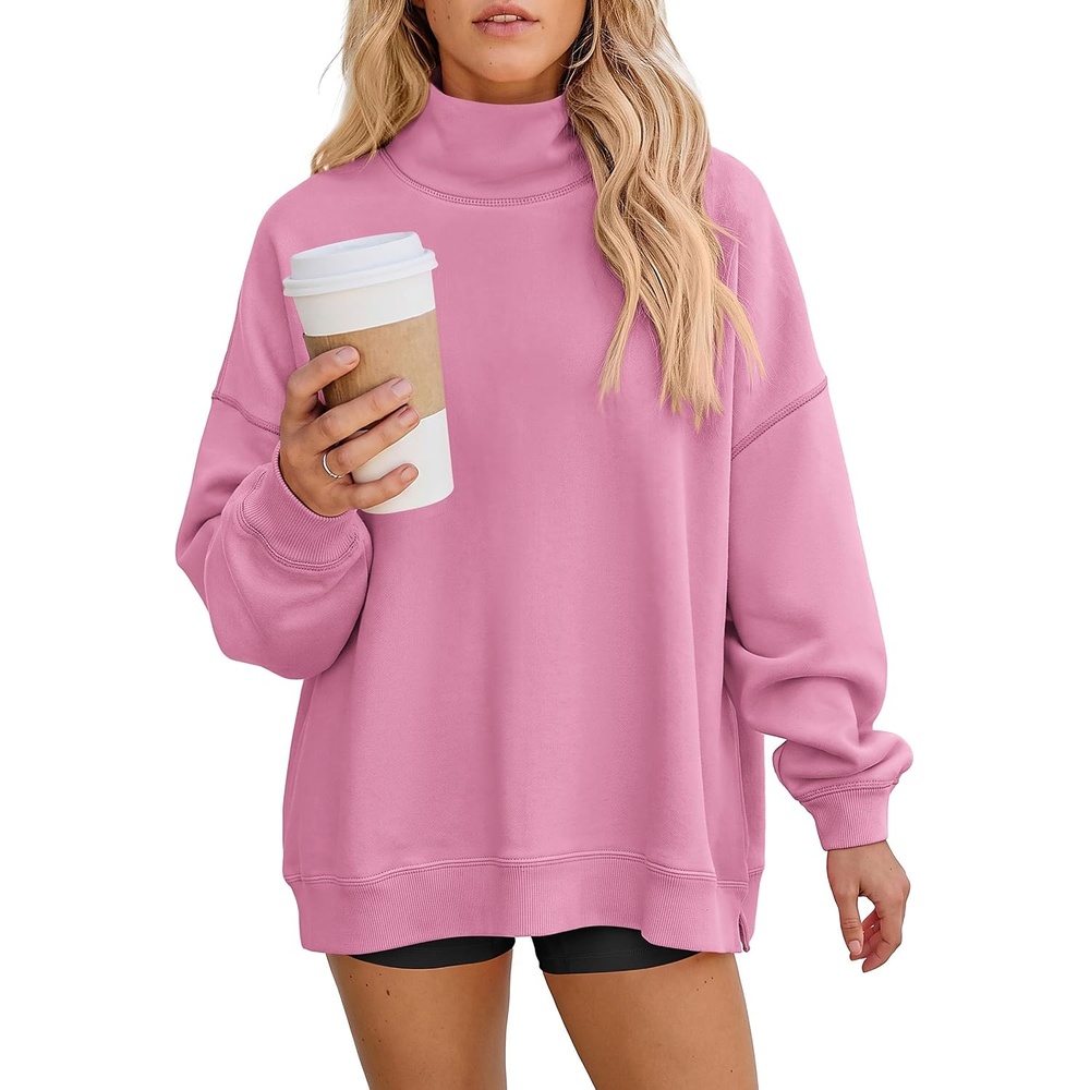 image:imagePRETTYGARDEN Womens Mock Neck Sweatshirt Oversized PulloverPink