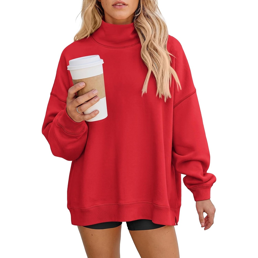 image:imagePRETTYGARDEN Womens Mock Neck Sweatshirt Oversized PulloverRed