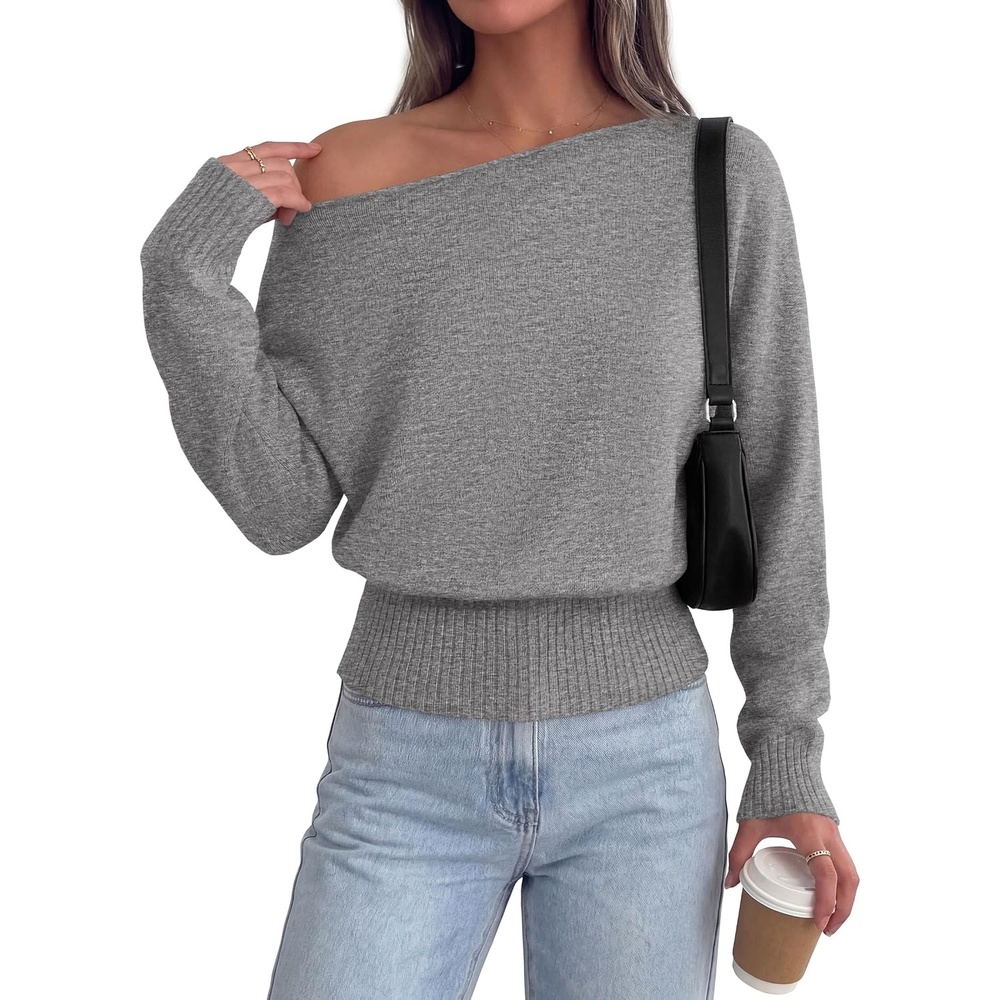 image:imagePRETTYGARDEN Womens Off The Shoulder Sweater Fall FashionGrey