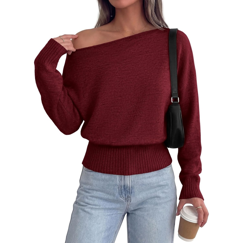 image:imagePRETTYGARDEN Womens Off The Shoulder Sweater Fall FashionWine Red