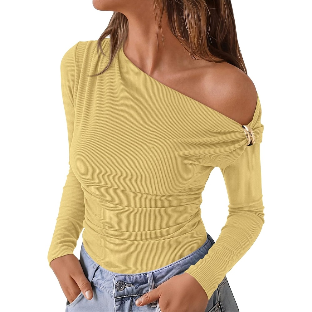 image:imagePRETTYGARDEN Womens Off The Shoulder Tops Long Sleeve ShirtsYellow