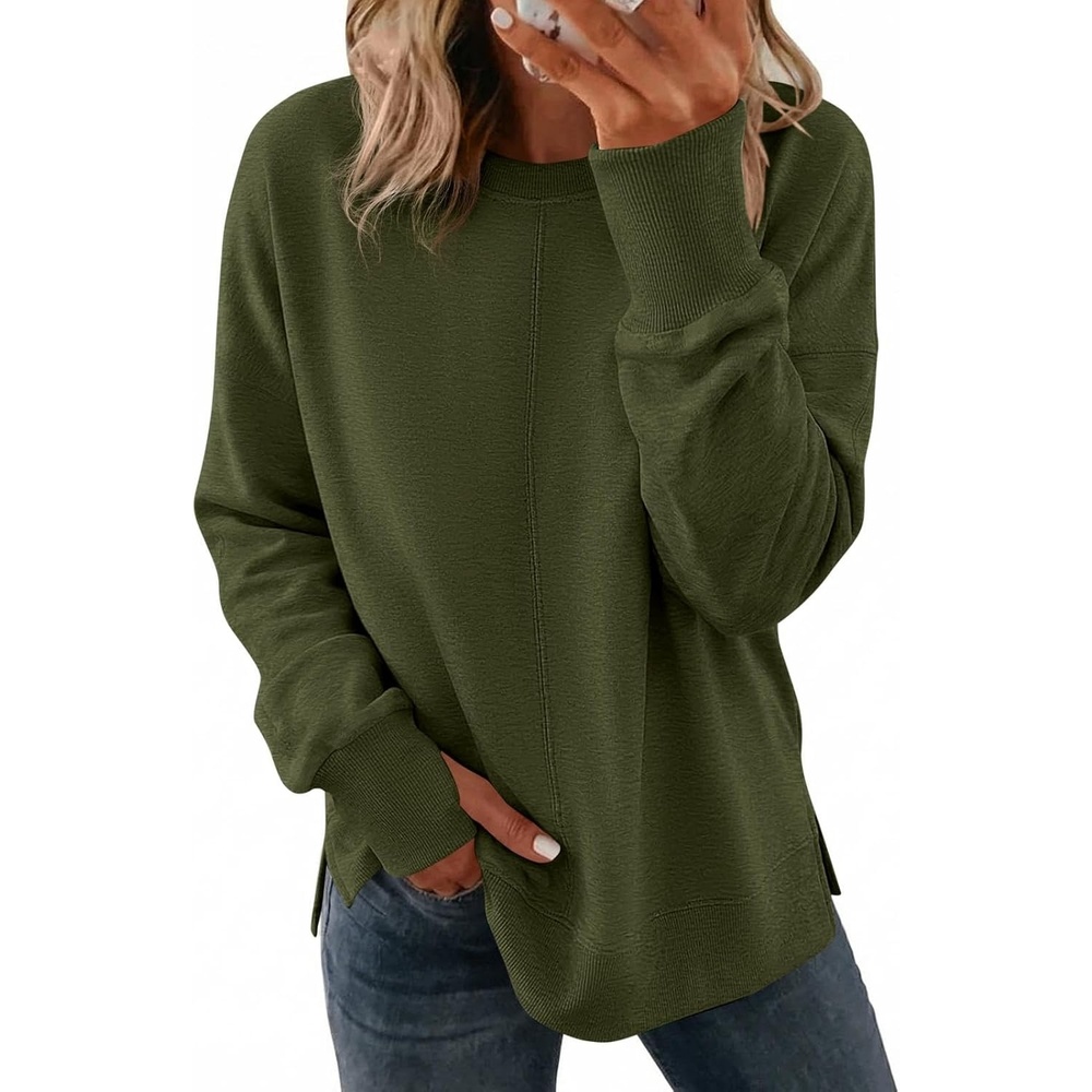 image:imagePRETTYGARDEN Womens Oversized Long Sleeve Crewneck Sweatshirts Thumb HoleArmy Green