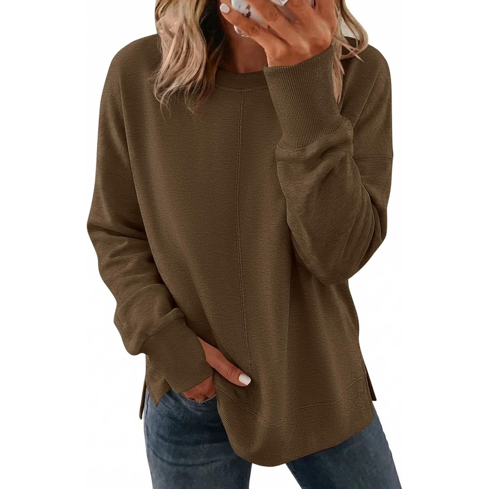 image:imagePRETTYGARDEN Womens Oversized Long Sleeve Crewneck Sweatshirts Thumb HoleBrown