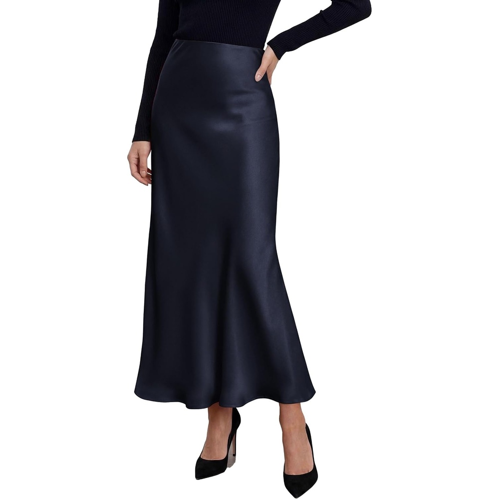 image:imagePRETTYGARDEN Womens Silk Satin Maxi Skirts Fall ClothesRoyal Blue
