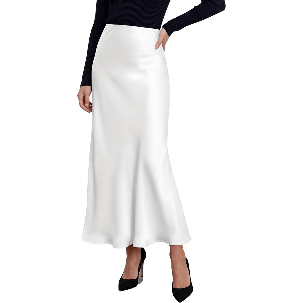 image:imagePRETTYGARDEN Womens Silk Satin Maxi Skirts Fall ClothesWhite