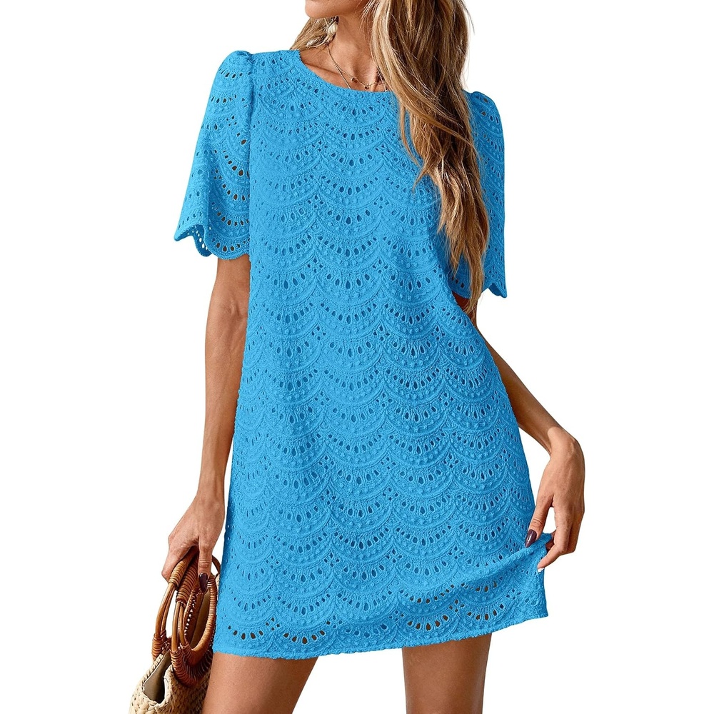image:imagePRETTYGARDEN Womens Summer Eyelet Lace Short DressBrilliant Blue