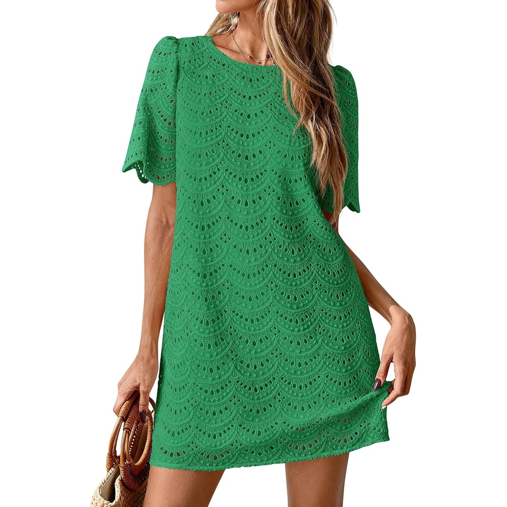 image:imagePRETTYGARDEN Womens Summer Eyelet Lace Short DressDark Green