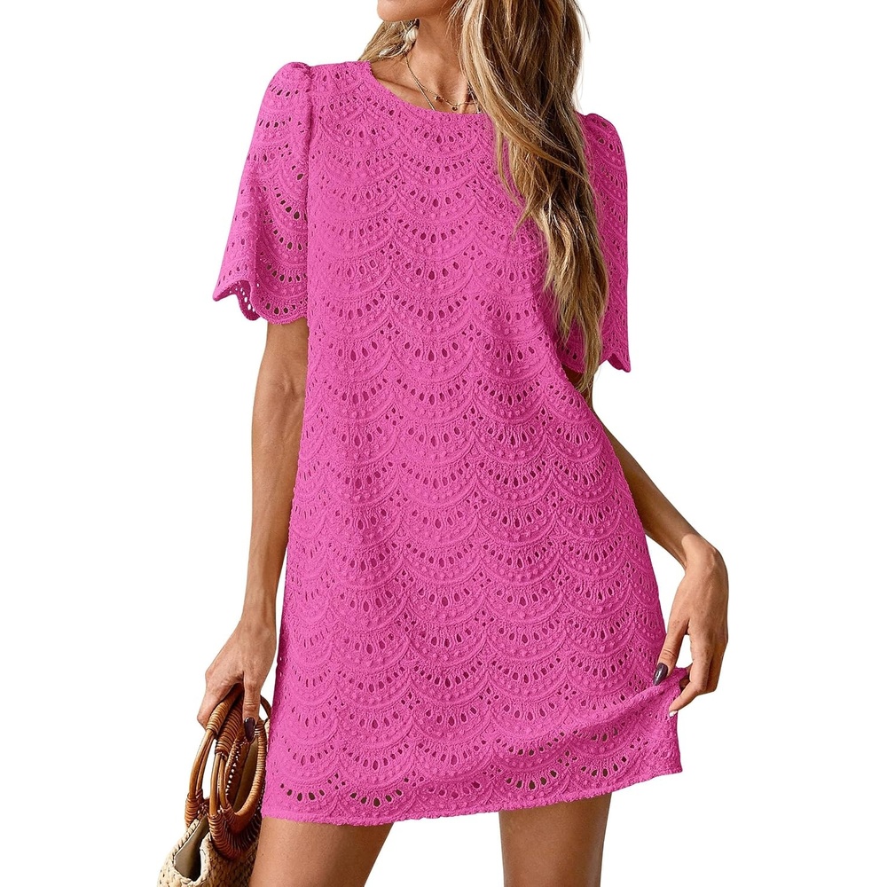 image:imagePRETTYGARDEN Womens Summer Eyelet Lace Short DressRose Red