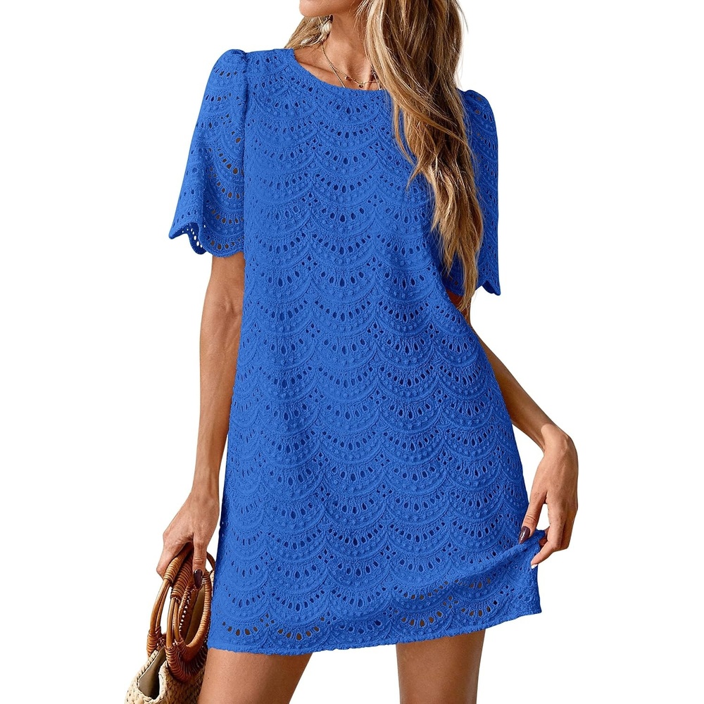 image:imagePRETTYGARDEN Womens Summer Eyelet Lace Short DressRoyal Blue