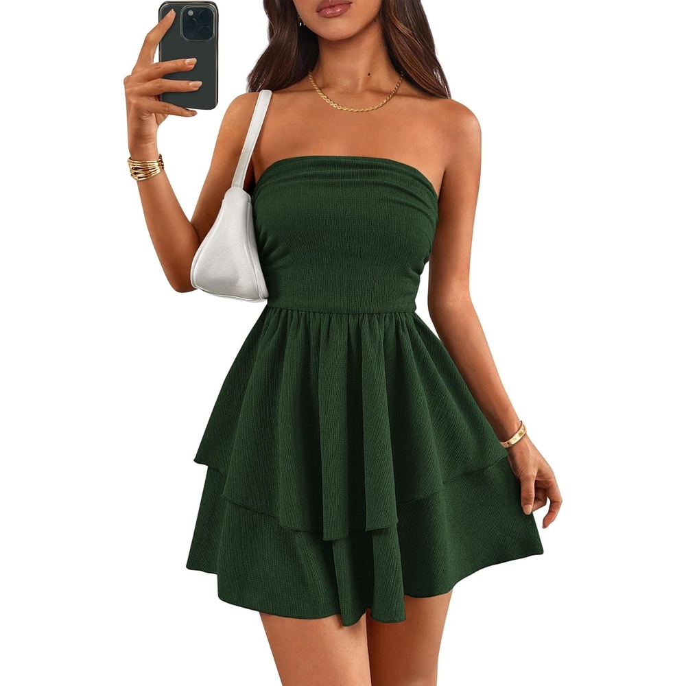 image:imagePRETTYGARDEN Womens Summer Strapless Flowy Mini DressesDark Green
