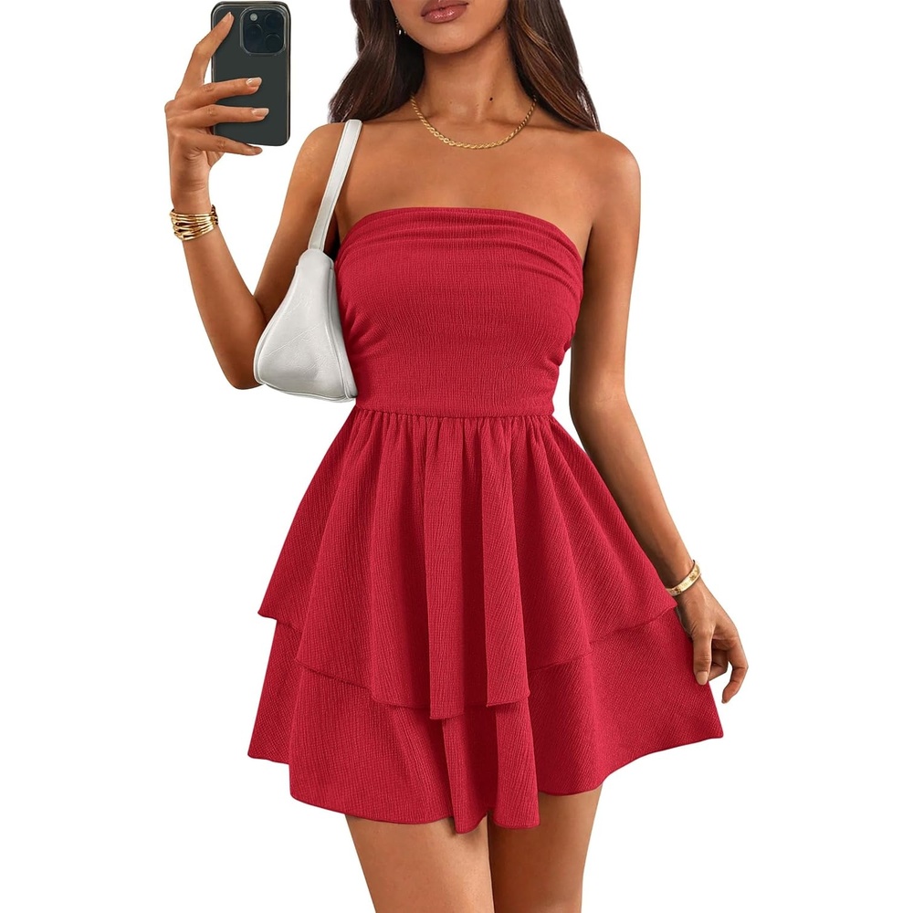 image:imagePRETTYGARDEN Womens Summer Strapless Flowy Mini DressesRed