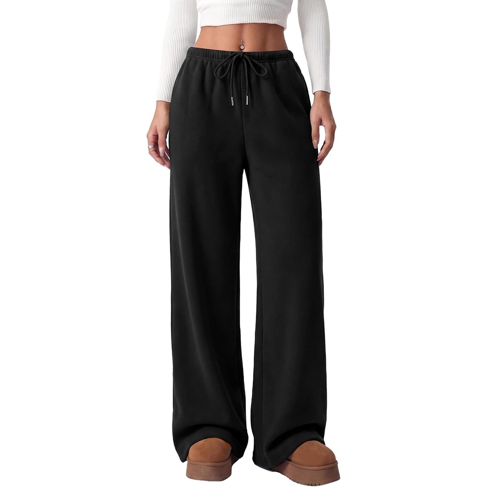 image:imagePRETTYGARDEN Womens Wide Leg Sweatpants Fleece Lounge PantsBlack