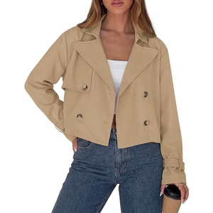 PRETTYGARDEN Cropped Trench Coat For Women Short Jacket(Khaki)