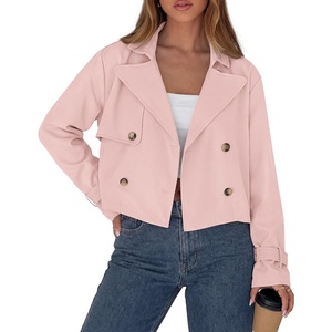 PRETTYGARDEN Cropped Trench Coat For Women Short Jacket(Pink)