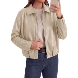 PRETTYGARDEN Faux Leather Motorcycle Jackets Womens Coat(Apricot)