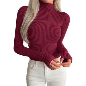 PRETTYGARDEN Long Sleeve Shirts for Women Mock Neck Tops(Burgundy)