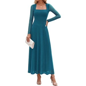 PRETTYGARDEN Maxi Dresses for Women Flowy A Line Mesh Dress(Lake Blue)