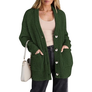 PRETTYGARDEN Oversized Cardigan Sweaters for Women Button Up(Army Green)