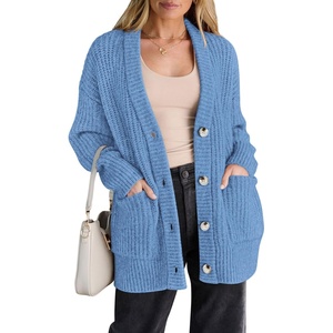 PRETTYGARDEN Oversized Cardigan Sweaters for Women Button Up(Light Blue)