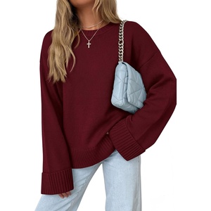 PRETTYGARDEN Oversized Sweater Women’s Ribbed Knit Top(Wine Red)