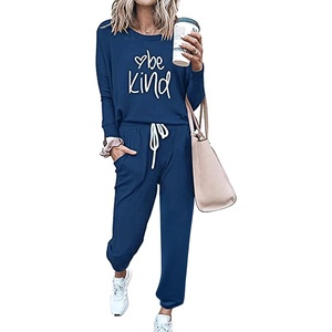 PRETTYGARDEN Travel Outfit Women 2 Piece Lounge Sets(Patterned-dark Blue)